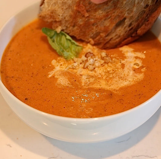 Roasted Tomato Soup with Walnut Parmesan